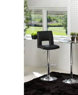 Barové stoličky Dkton Dizajnová barová stolička Nerine, čierna a chrómová-ekokoža