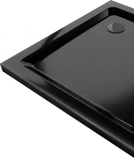 Vane MEXEN/S - Flat Sprchová vanička štvorcová slim 100 x 100 cm, čierna + čierny sifón 40701010B