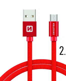 USB káble Dátový kábel Swissten textilný s Micro-USB konektorom a podporou rýchlonabíjania, červený 71522306