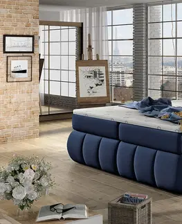 Postele NABBI Vareso 140 čalúnená manželská posteľ s úložným priestorom modrá (Soft 09)
