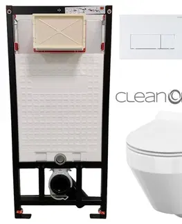 Záchody DEANTE Podstavný rám, pre závesné WC misy + SLIM tlačidlo bílé  + WC CERSANIT CLEANON CREA OVÁL + SEDADLO CST_WC01 A51P CR1