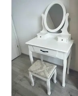 Toaletné stolíky Toaletný stolík s taburetom, biela/strieborná, LINET NEW
