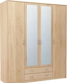 Šatníkové skrine VILMA 4D2S 4-dverová skriňa so zrkadlom, dub sonoma