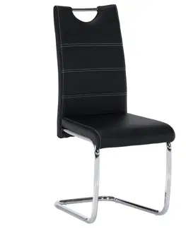 Stoličky Jedálenská stolička, čierna/svetlé šitie, ABIRA NEW