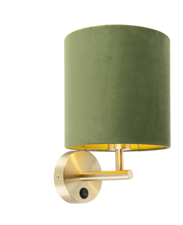 Nastenne lampy Elegantná nástenná lampa zlatá so zeleným zamatovým odtieňom - mat