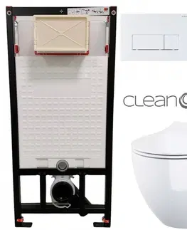 Záchody DEANTE Podstavný rám, pre závesné WC misy + SLIM tlačidlo bílé  + WC CERSANIT ZEN CLEANON + SEDADLO CST_WC01 A51P HA1