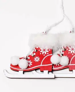 Vianočné dekorácie Kinekus Ozdoba závesná korčule 20x8x2 cm drevo červeno-biele