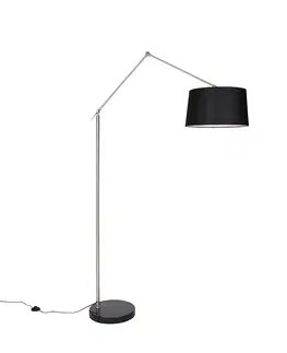 Stojace lampy Moderná stojaca lampa oceľové ľanové tienidlo čierne 45 cm - Redaktor