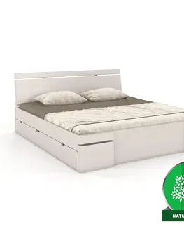 Drevené postele Posteľ borovicová Skandica Sparta maxi+zásuvka 140X200 biela