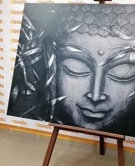 Čiernobiele obrazy Obraz usmievajúci sa Budha v čiernobielom prevedení