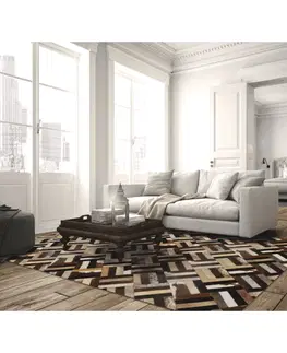 Koberce a koberčeky Luxusný kožený koberec, hnedá/čierna/béžová, patchwork, 200x300 , KOŽA TYP 2