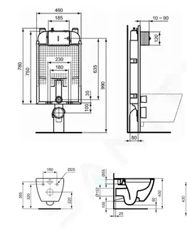 Kúpeľňa IDEAL STANDARD - ProSys Set predstenovej inštalácie, klozetu a sedadla Tesi, tlačidla Oleas M2, Rimless, SoftClose, biela ProSys80M SP79
