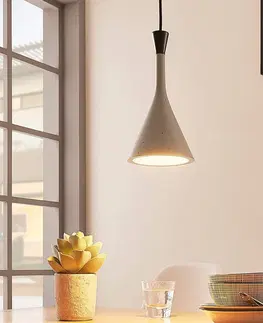 Závesné svietidlá Lindby Závesná lampa Flynn, sivý betón, 1 svetlo, Ø 16 cm