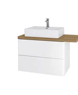 Kúpeľňa MEREO - Siena, kúpeľňová doska na skrinku, dub masív, 80 cm, L/P, asymetrická, s výrezom na skrinku 60 cm CN481DA
