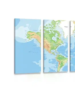 Obrazy mapy 5-dielny obraz klasická mapa sveta