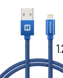 USB káble Dátový kábel Swissten textilný s Lightning konektorom a podporou rýchlonabíjania, modrý 71523208