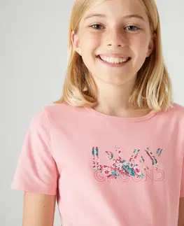 nohavice Dievčenské tričko 100 na cvičenie ružové s potlačou