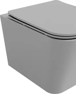 Záchody MEXEN - Teo Závesná WC misa Rimless vrátane sedátka s slow, Duroplast, svetlo šedá mat 30854061