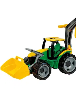 Drevené vláčiky Lena Traktor s lyžicou a bagrom, 65 cm, zeleno-žltá