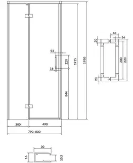 Sprchovacie kúty CERSANIT/S - Sprchovací kút LARGA 80x80 čierny, ľavý, číre sklo S932-127/80