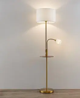 Stojacie lampy Lindby Stojacia lampa Lindby Aovan, bronzová farba, polička, pripojenie USB