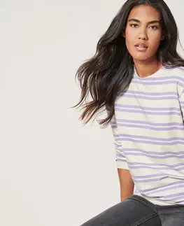 Shirts & Tops Tričko s dlhým rukávom, prúžky v kombinácii fialovej a krémovej