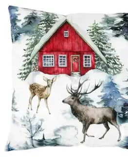 Vankúše Vianočný vankúš Horská chalupa, biela, 45 x 45 cm
