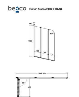 Sprchové dvere HOPA - Vaňová zástena PRIME 3 - FARBA rámu - Chróm / Leštený hliník (ALU), Rozmer A - 120 cm, Smer zatvárania - Univerzálne Ľavé / Pravé, Výplň - Číre bezpečnostné sklo - 5 mm BCPRIM12CC