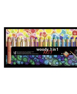 Hračky STABILO - Pastelky woody 3 v 1 ARTY- farbička, vdodovka, voskovka - 18 ks + strúhadlo+štetec