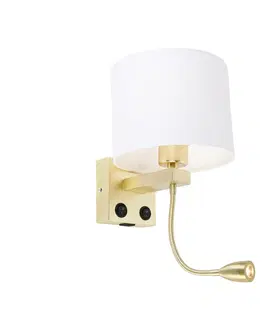 Nastenne lampy Nástenná lampa zlatá s USB a tienidlom biela 18 cm - Brescia Combi