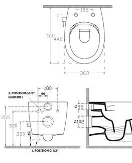 Záchody ISVEA - SENTIMENTI CLEANWASH závesná WC misa Rimless, integrovaný ventil a bidetová spŕška 36x51cm, biela 10ARS1010