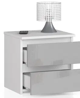 Nočné stolíky Dizajnový nočný stolík CALIN40, biely / metalický lesk