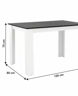Jedálenské stoly Jedálenský stôl, biela/čierna, 120x80 cm, KRAZ