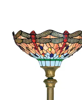 Stojacie lampy Searchlight Stojacia lampa Dragonfly v štýle Tiffany