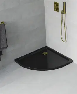 Vane MEXEN/S - Flat sprchová vanička štvrťkruhová slim 100 x 100, čierna + zlatý sifón 41701010G