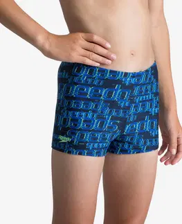 plávanie Chlapčenské boxerkové plavky s potlačou modré