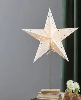Vianočné svetelné hviezdy STAR TRADING Stojan Leo so vzorom hviezd, biely/dub