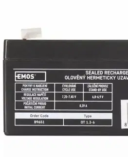 Batérie primárne EMOS Bezúdržbový olovený akumulátor 6 V/1,3 Ah, faston 4,7 mm