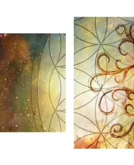 Abstraktné obrazy 5-dielny obraz strom s kvetinou života