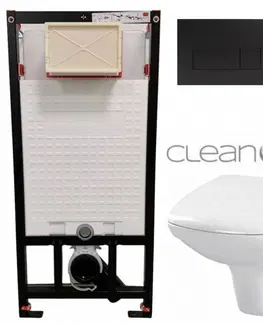 Záchody DEANTE Podstavný rám, pre závesné WC misy + SLIM tlačidlo černé + WC CERSANIT CLEANON CARINA + SEDADLO CST_WC01 N51P CA2