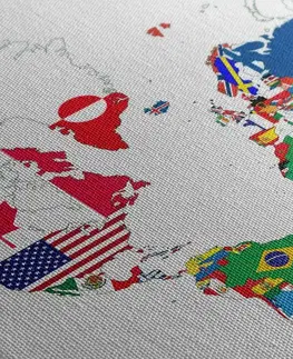 Obrazy mapy Obraz mapa sveta s vlajkami s bielym pozadím