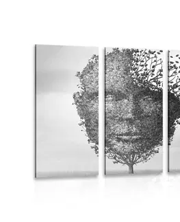 Čiernobiele obrazy 5-dielny obraz abstraktná tvár v podobe stromu