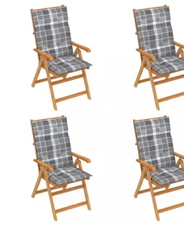 Zahradné stoličky Skladacia záhradná stolička 4 ks s poduškami Dekorhome Sivá