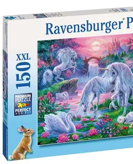 Hračky puzzle RAVENSBURGER - Jednorožci pri západe slnka; 150 dielikov