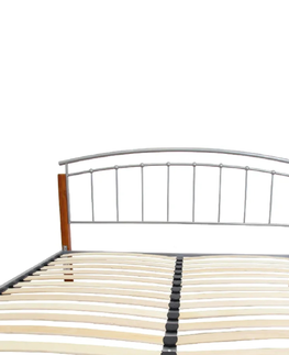 Postele KONDELA Mirela 140 kovová manželská posteľ s roštom jelša / strieborná