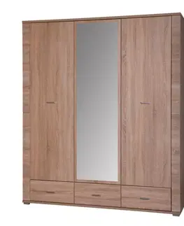 Šatníkové skrine KONDELA Grand 2 3D šatníková skriňa so zrkadlom dub sonoma