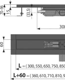 Sprchovacie kúty Alcadrain Podlahový žľab s okrajom pre perforovaný rošt, čierna-mat APZ101BLACK-1150 APZ101BLACK-1150