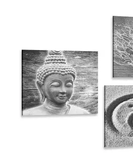 Zostavy obrazov Set obrazov čiernobiele Budha zátišie