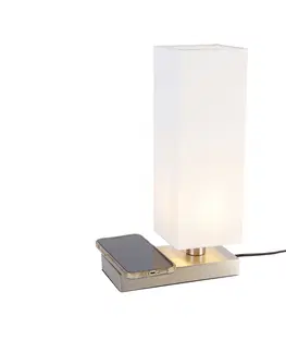 Stolove lampy Oceľová stolná lampa s bielym tienidlom s dotykovou a indukčnou nabíjačkou - Romina