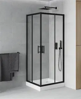 Vane MEXEN/S - Rio štvorcový sprchovací kút 80 x 80, transparent, čierny + vanička so sifónom Rio, biela 860-080-080-70-00-4510